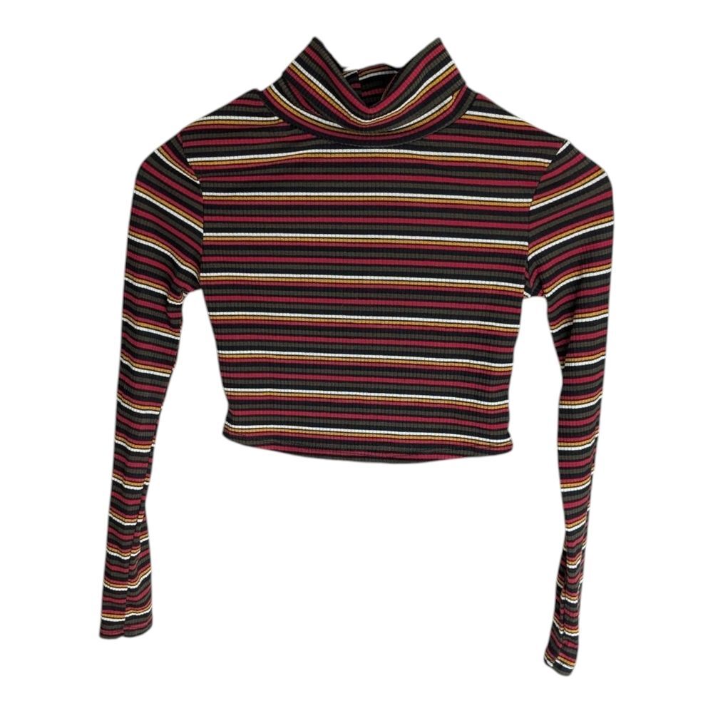 See You Monday Multicolor Striped Turtle Neck Long Sleeve Crop Top S